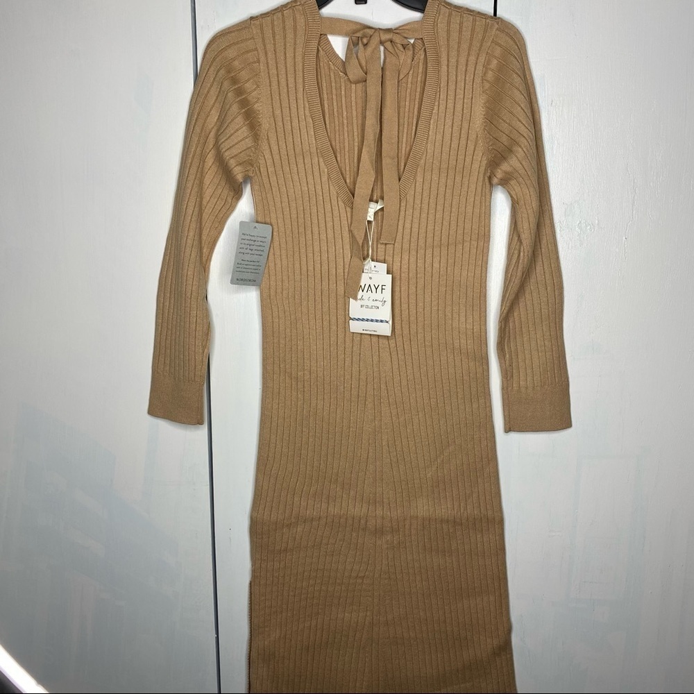 Wayf Dede and Emily Camel Bff Sweater Casual Midi  Dress Size S MSRP $370 - Picture 3 of 9